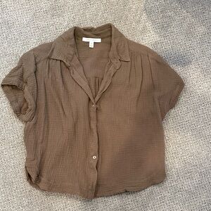Lightweight olive green Button-Front Gauze Blouse
